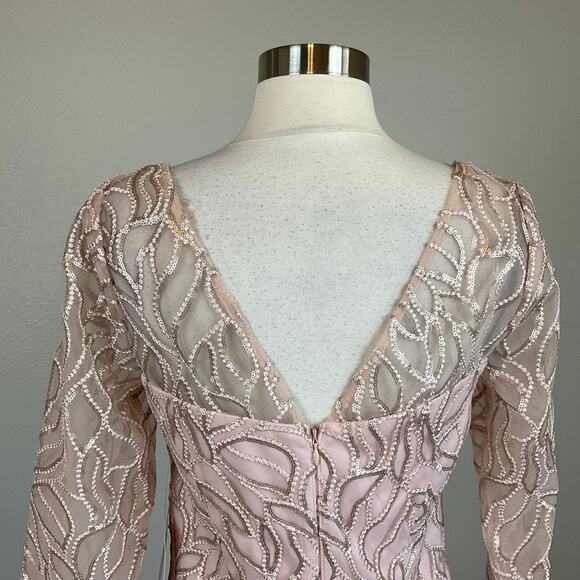 JS Collections Sequined Long Sleeve Midi Sheath Evening Gown Pink Size 6 Dress - Picture 6 of 10